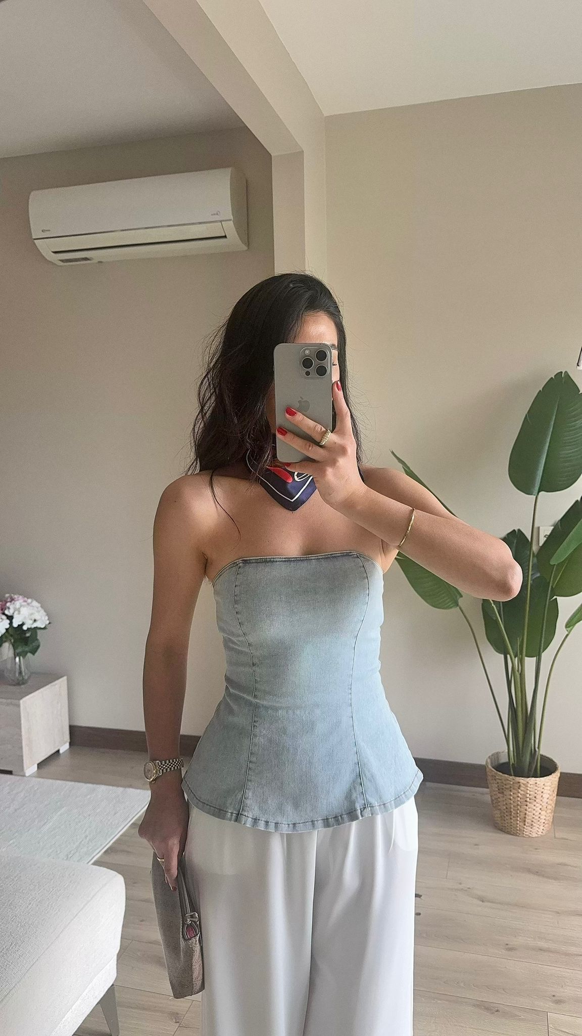 Denim Büstiyer Sırt Fermuarlı