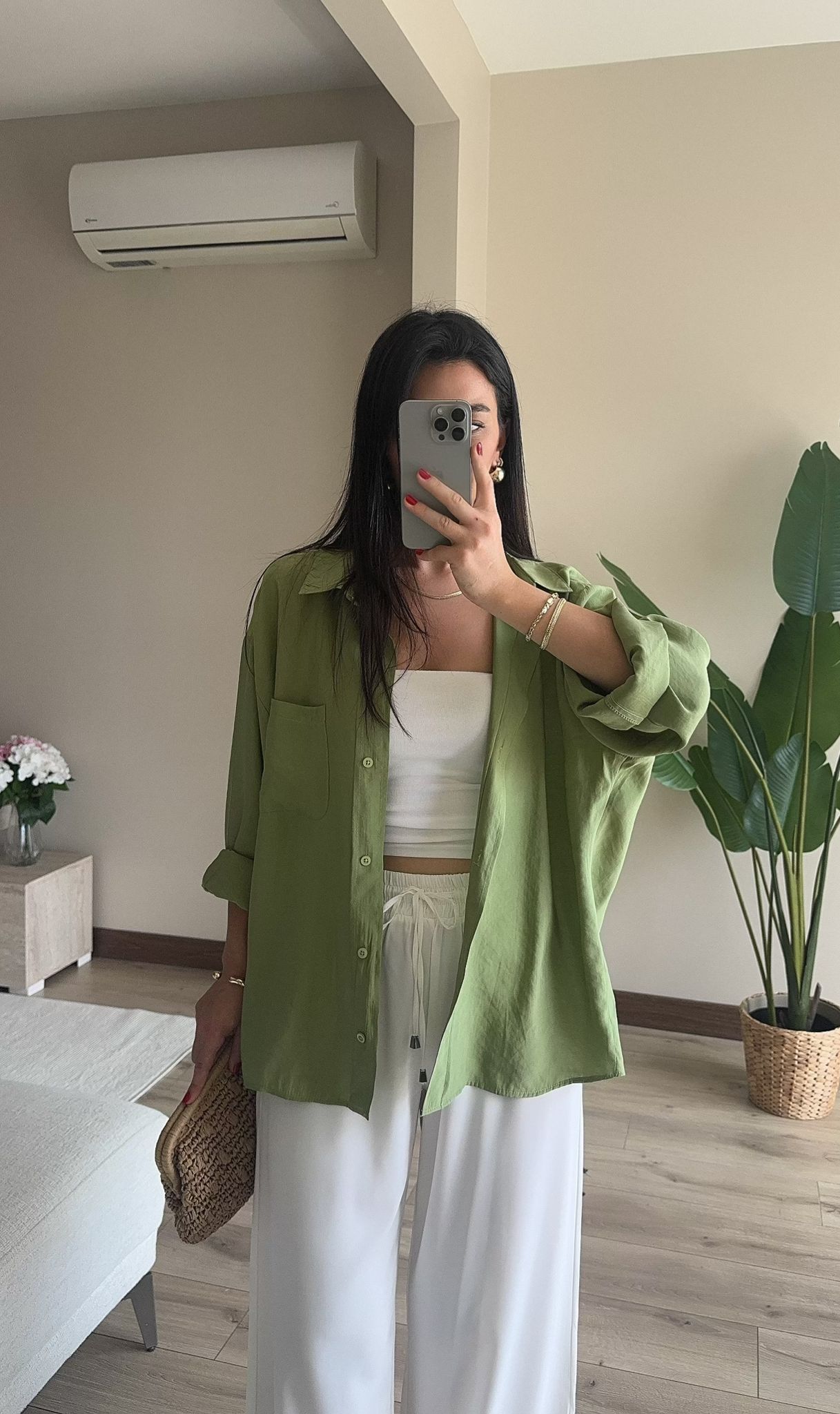 Oversize Tensel Gömlek - YEŞİL