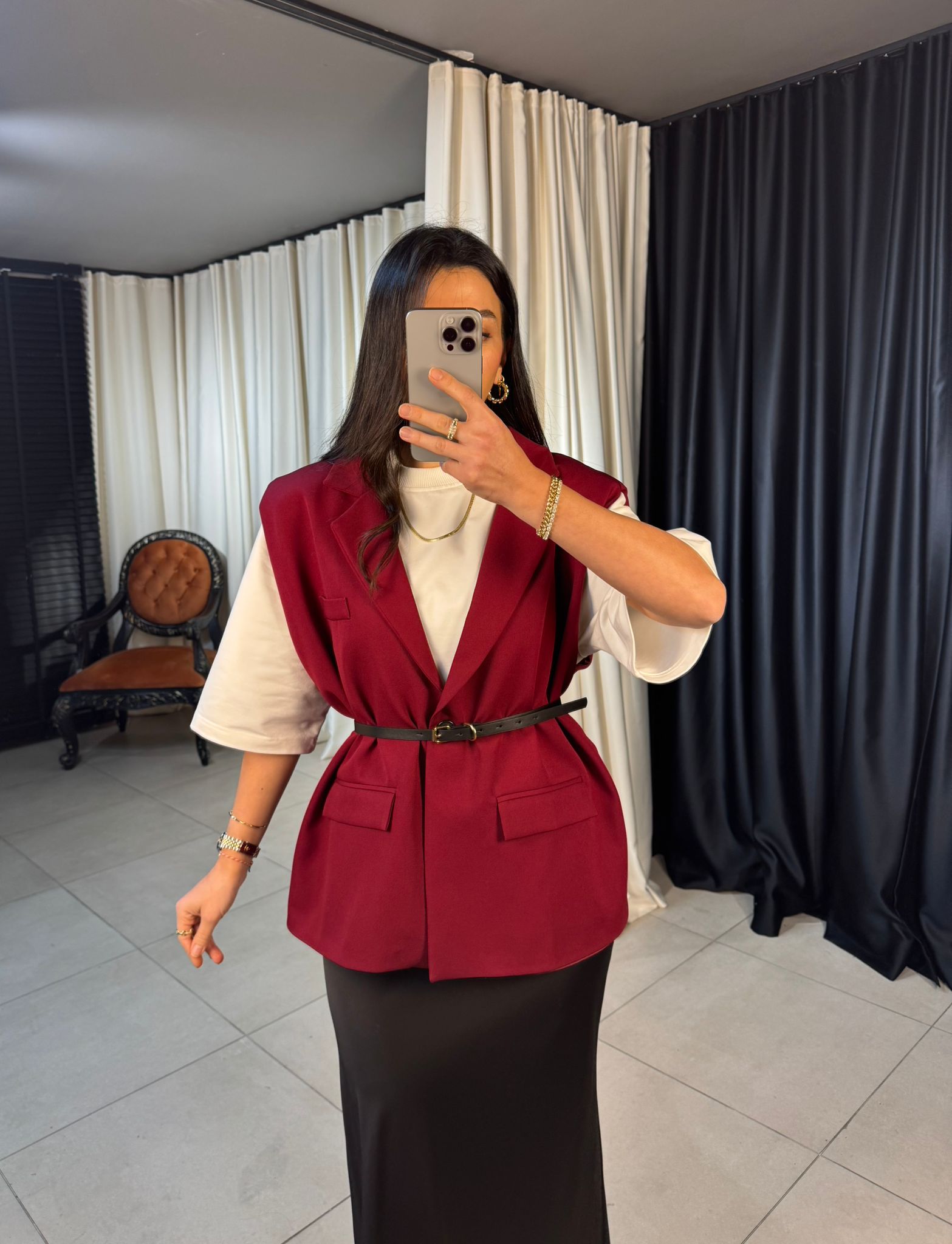 Z*ra Oversize Kemerli Yelek - BORDO