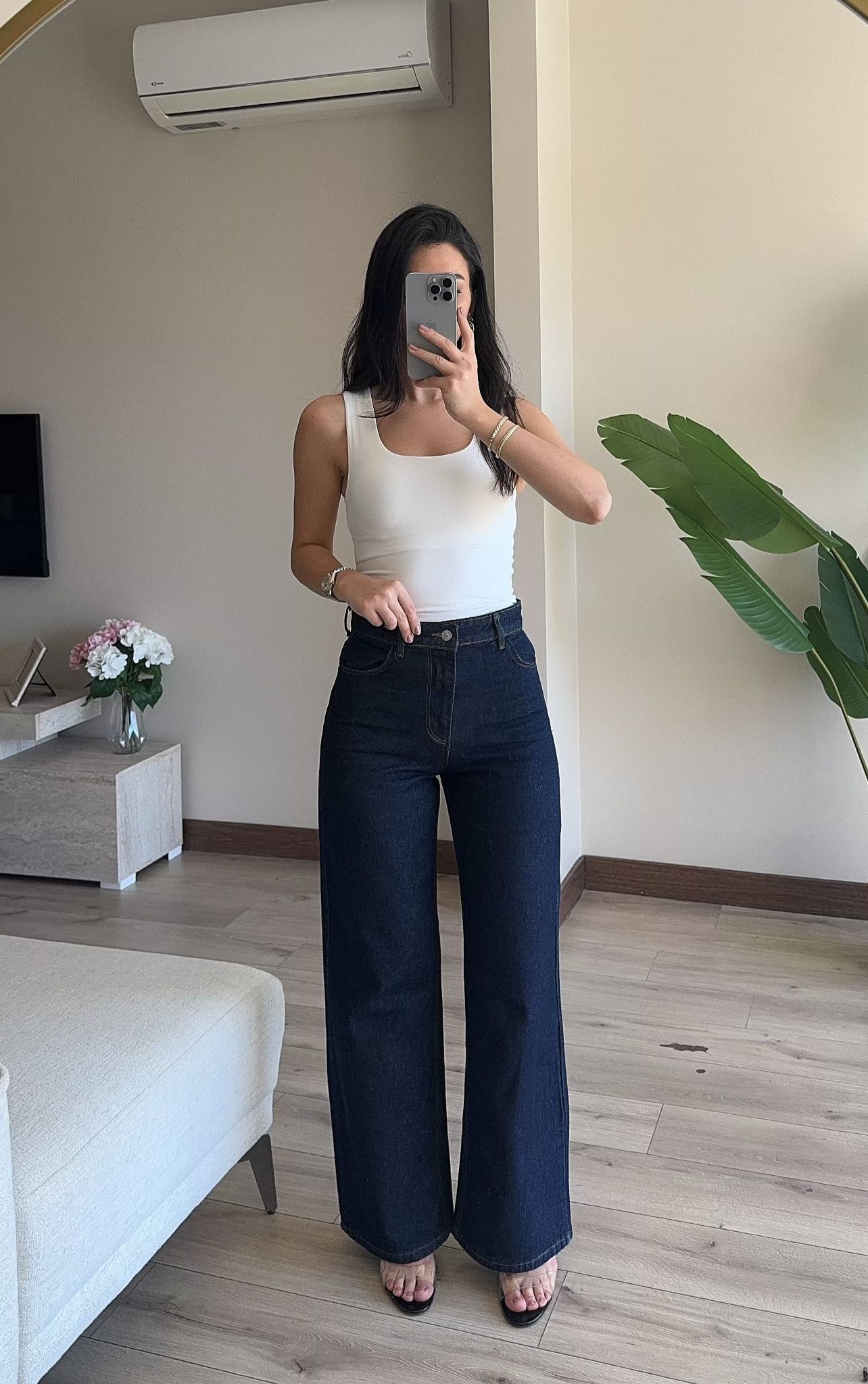 Arka Cepli Bol Paça Denim Pantolon - LACİVERT