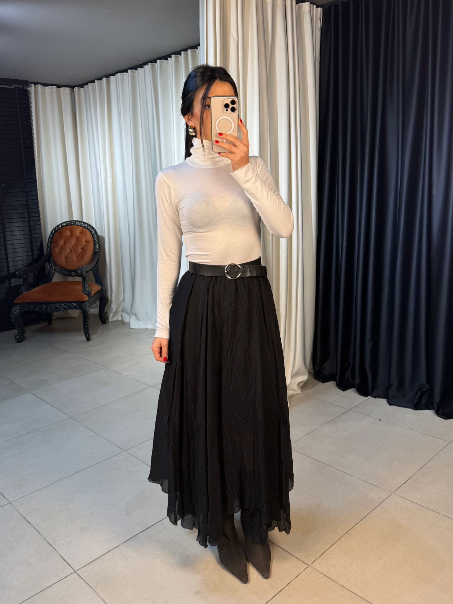 Asimetrik Kesim Şifon Etek