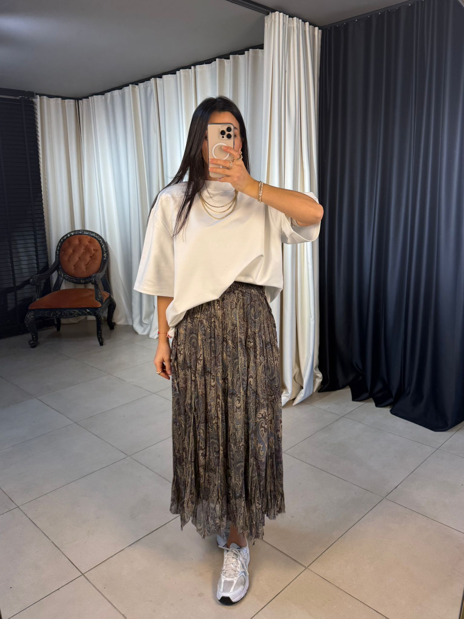 Etnik Desenli Tül Etek