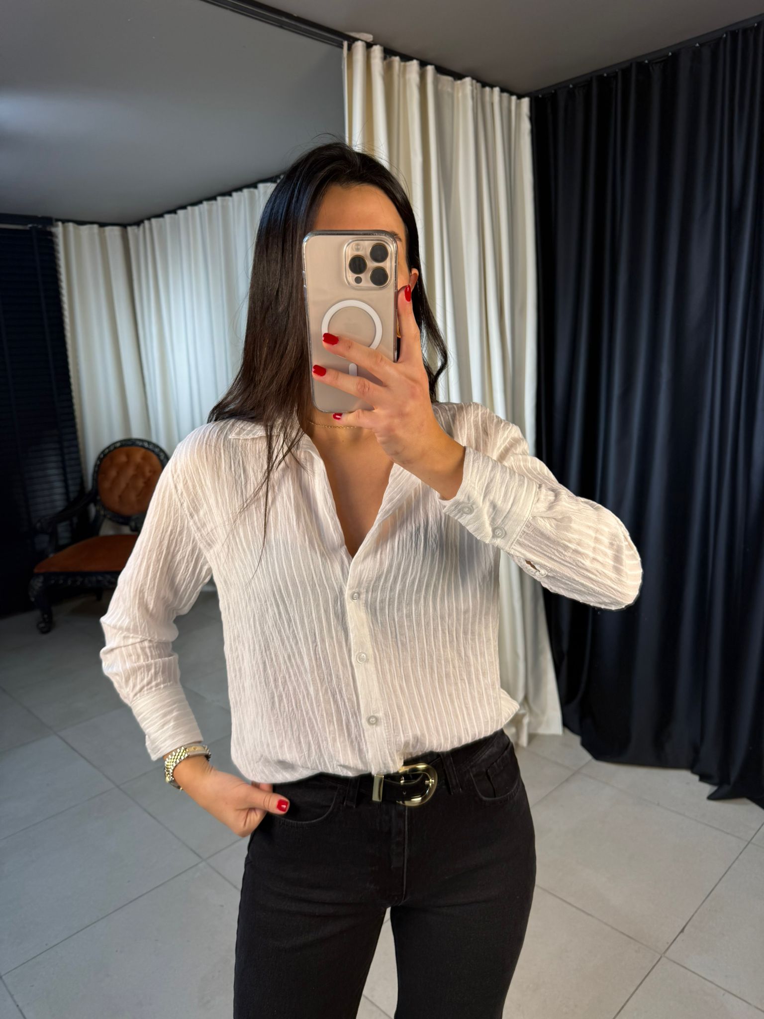 Çizgili Tensel Gömlek - BEYAZ