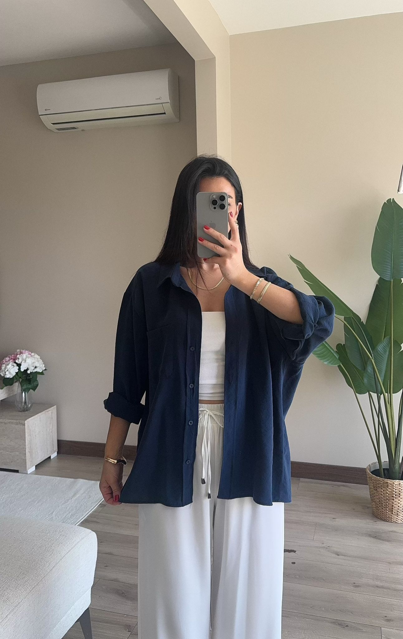 Oversize Tensel Gömlek - LACİVERT
