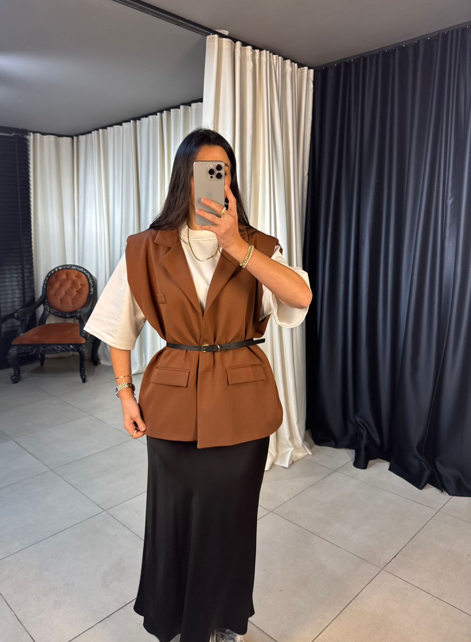 Z*ra Oversize Kemerli Yelek - TABA