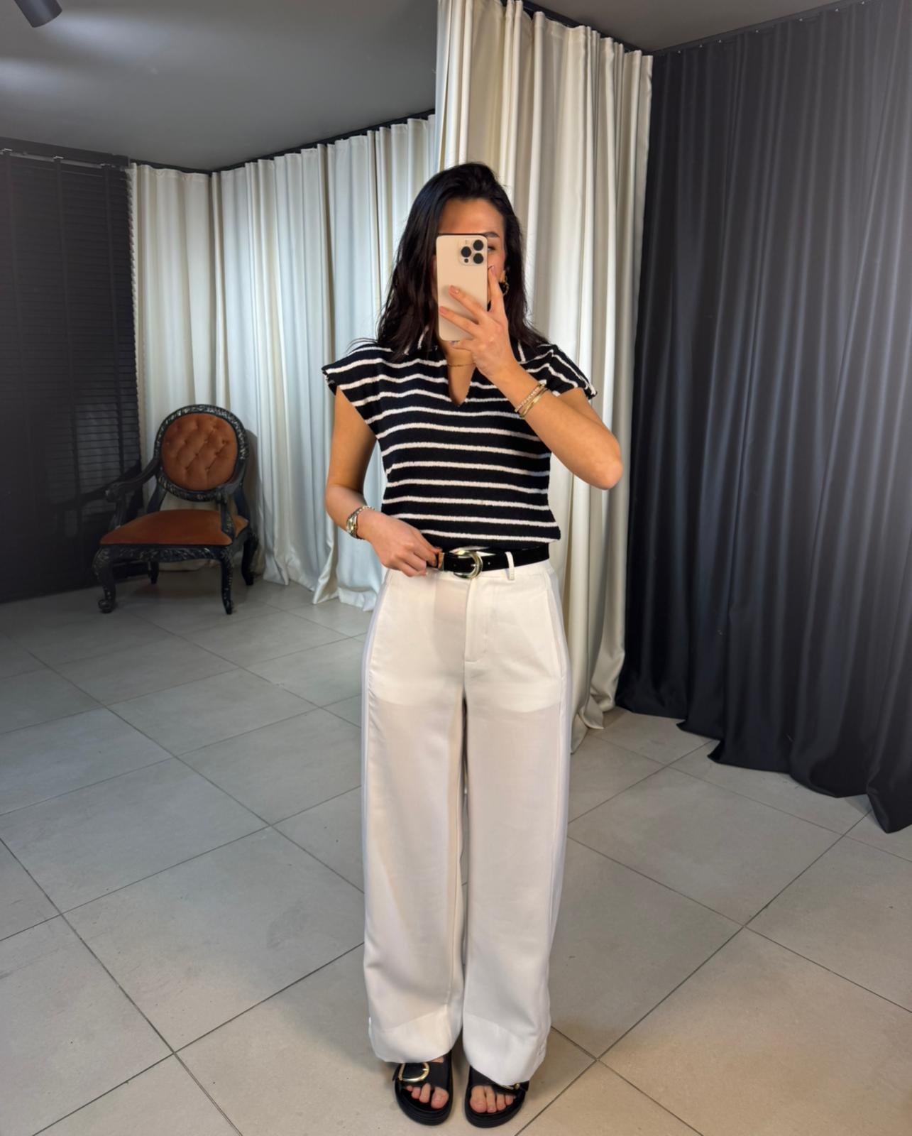 Tensel Paçası Düğmeli Pantolon