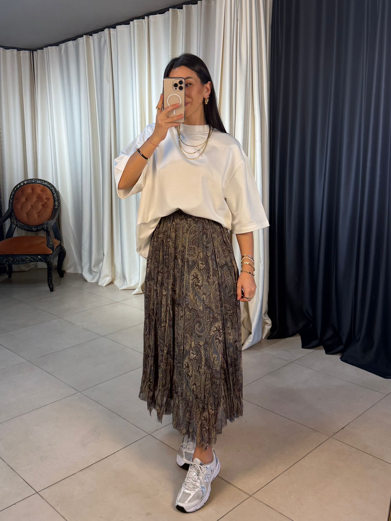 Etnik Desenli Tül Etek - Desenli