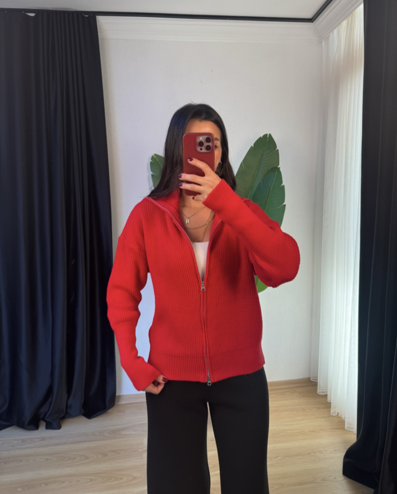 Çift Fermuarlı Örme Triko