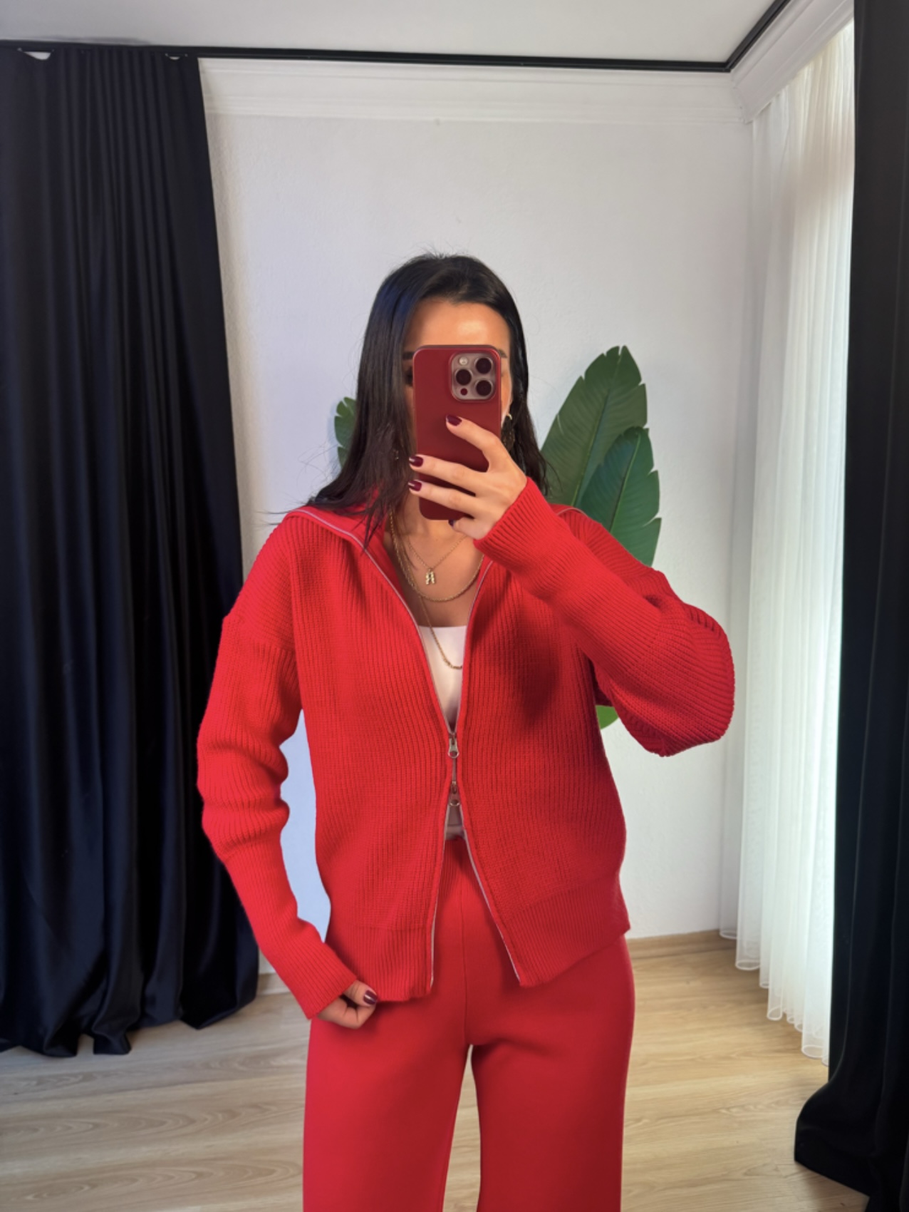 Çift Fermuarlı Örme Triko