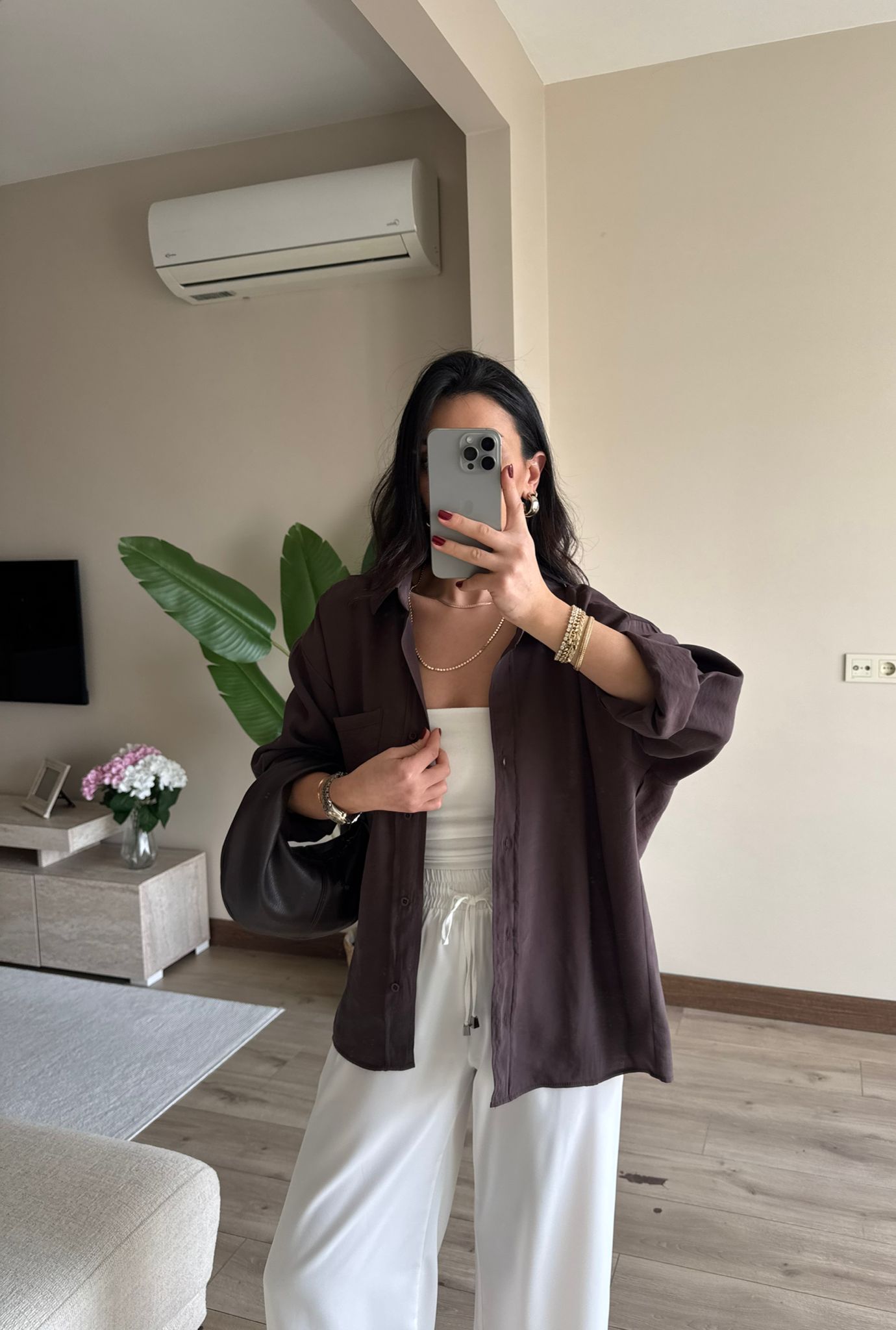 Oversize Tensel Gömlek - ACI KAHVE