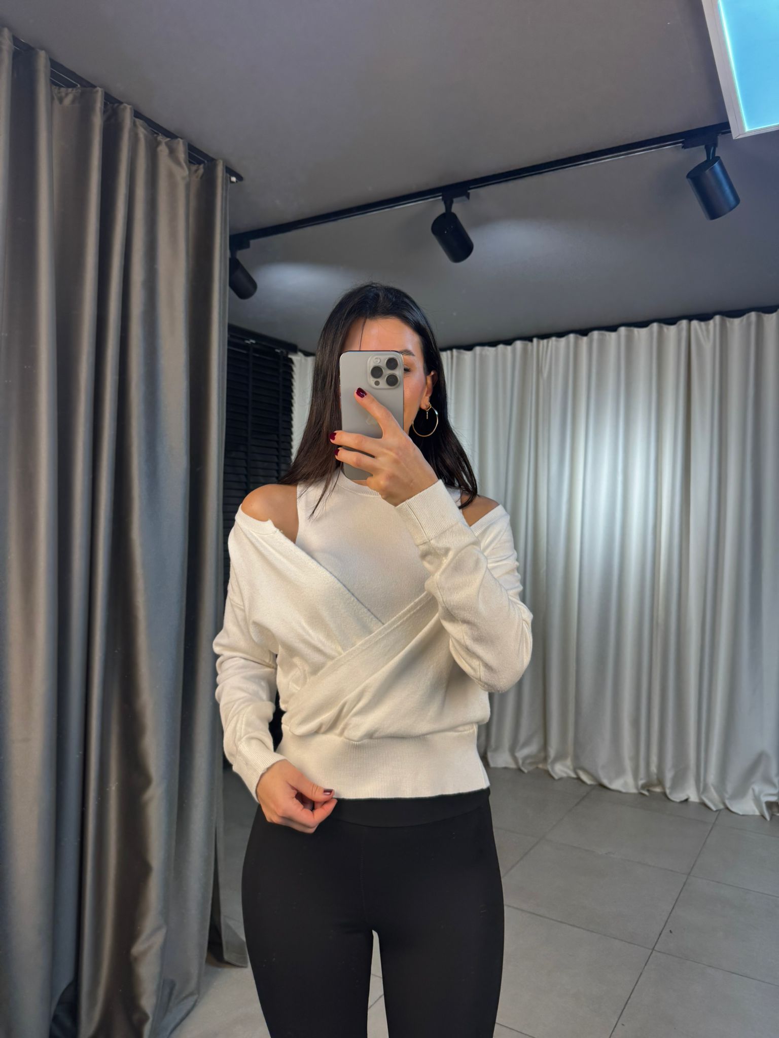 Düşük Omuz İkili Triko Bluz