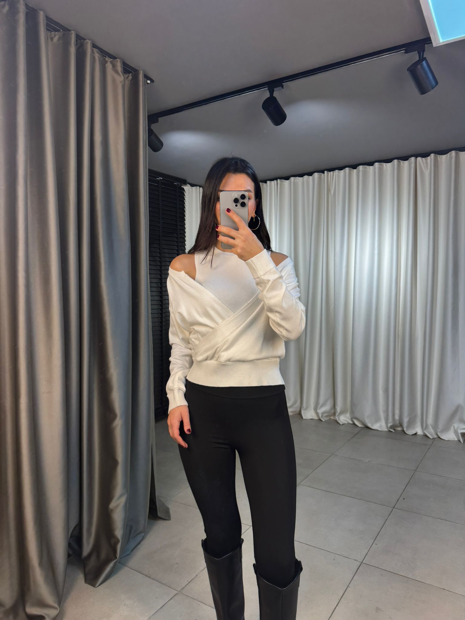 Düşük Omuz İkili Triko Bluz