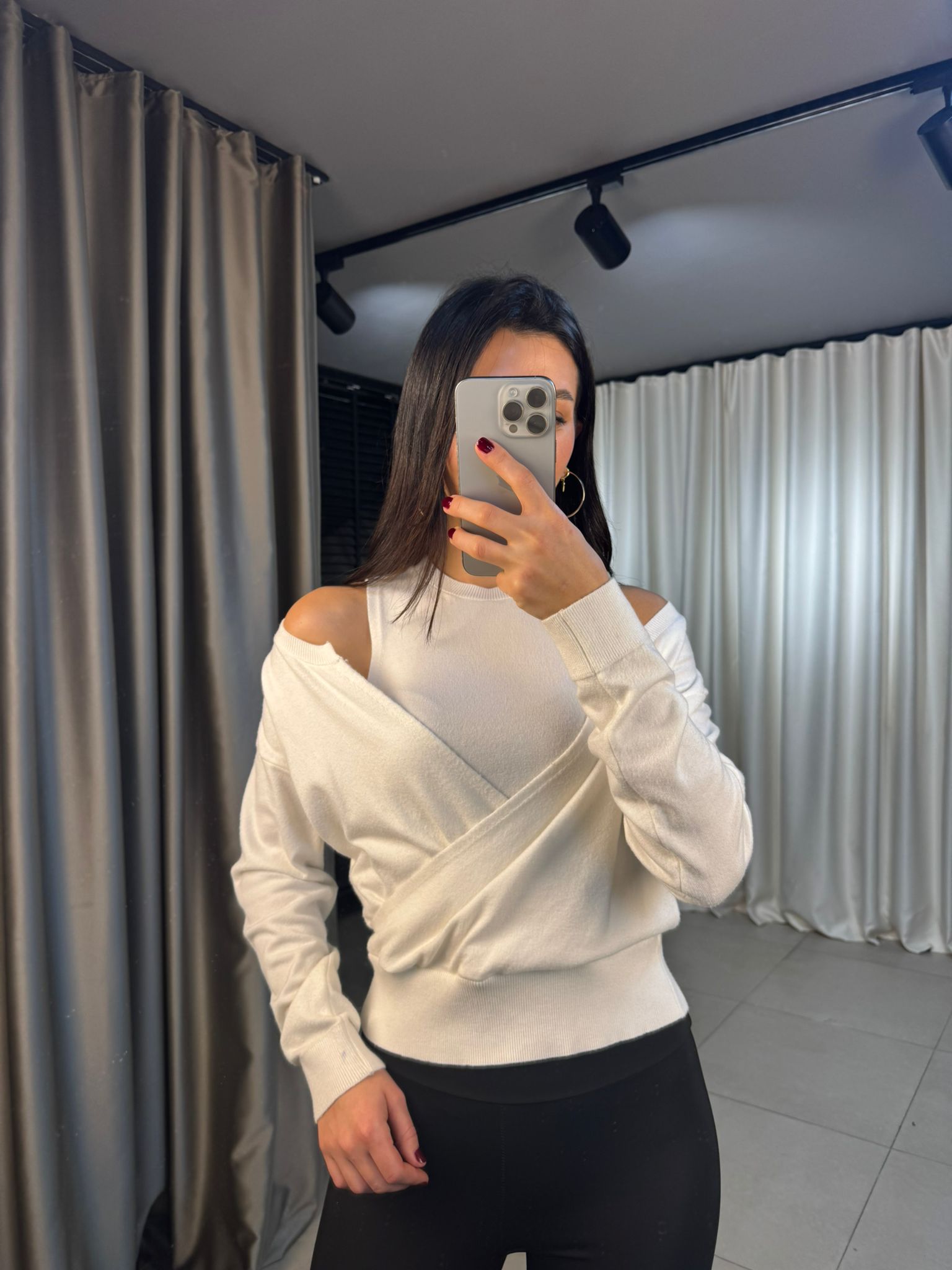 Düşük Omuz İkili Triko Bluz