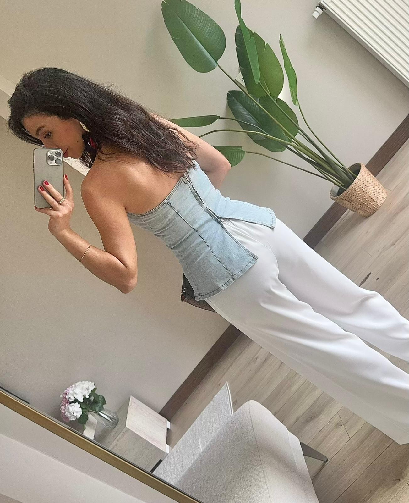 Denim Büstiyer Sırt Fermuarlı