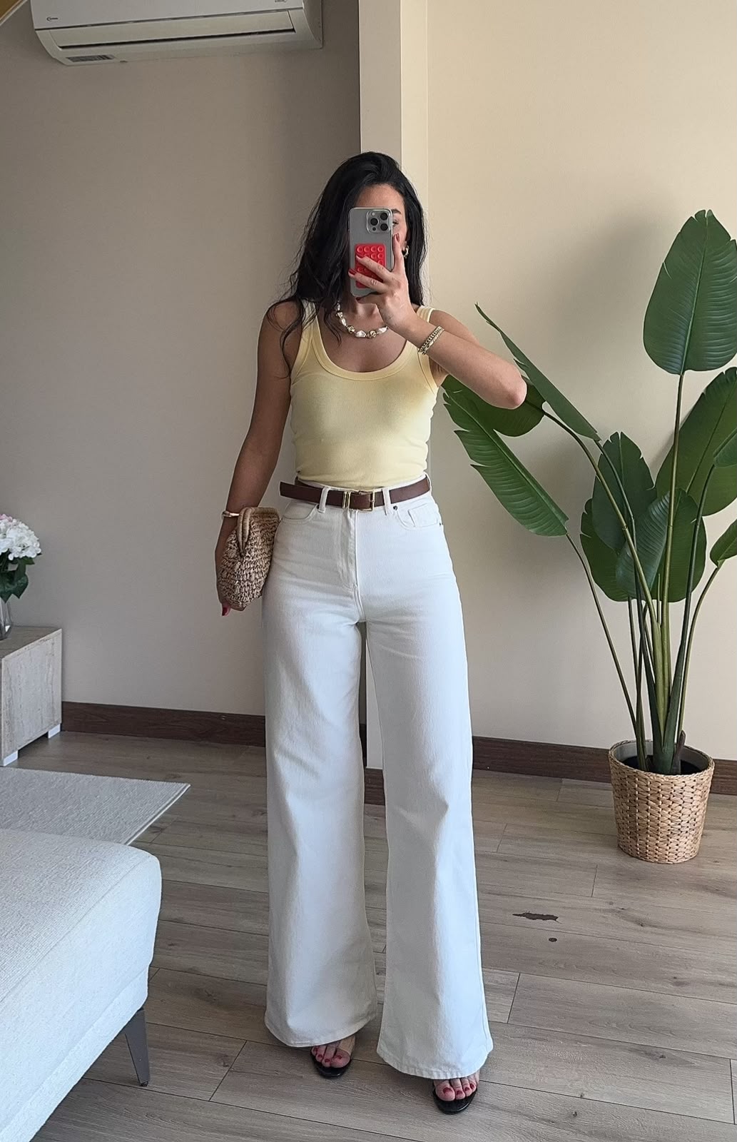 Kendinden Kemerli Beyaz Denim Pantolon - BEYAZ