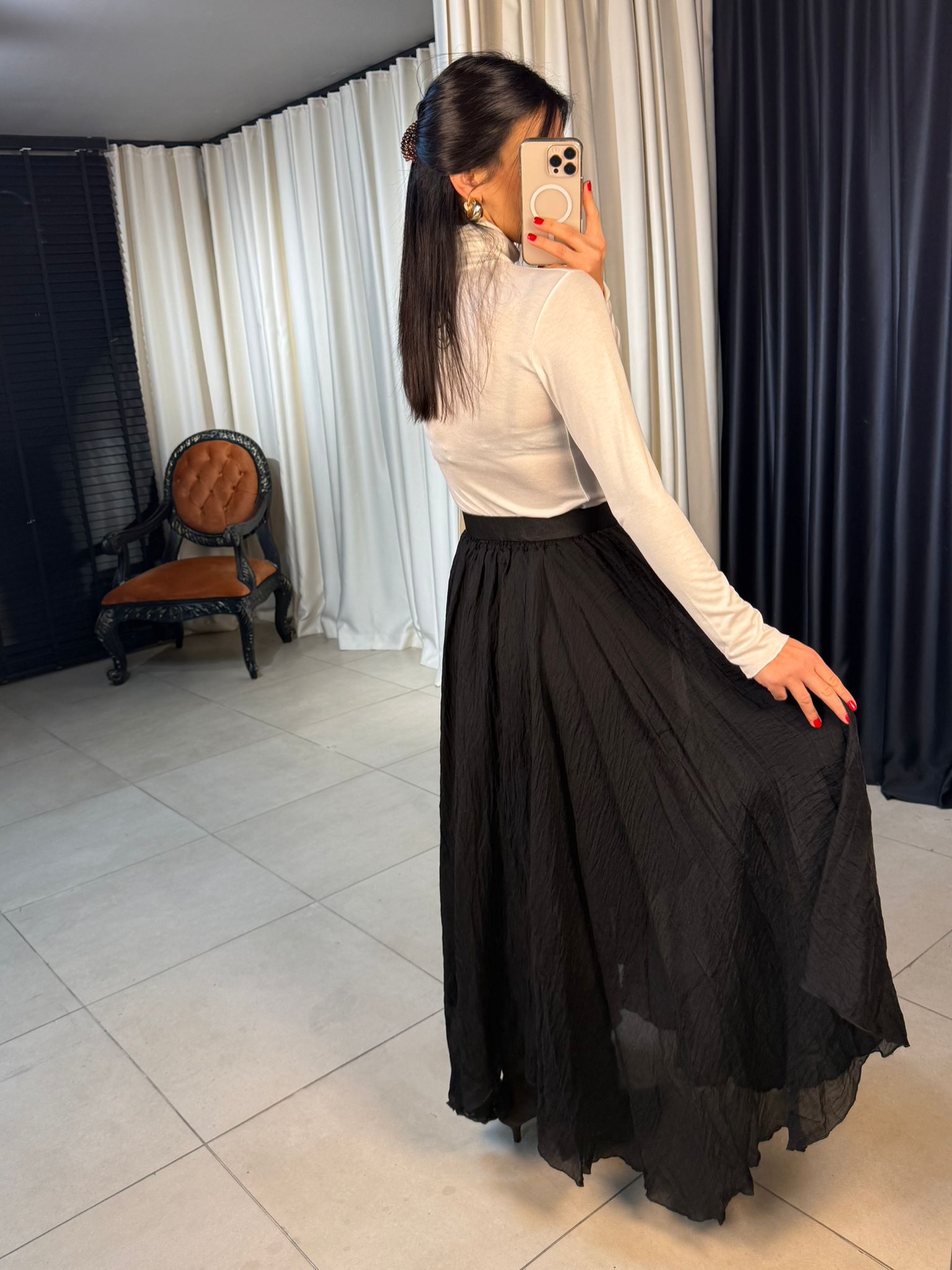 Asimetrik Kesim Şifon Etek