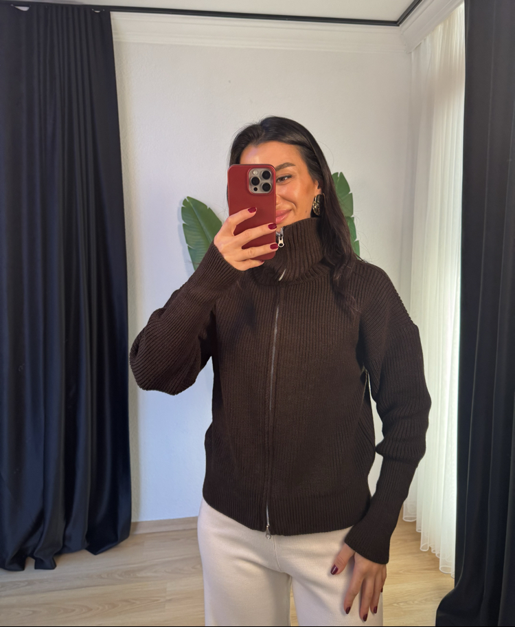 Çift Fermuarlı Zincir Örme Triko