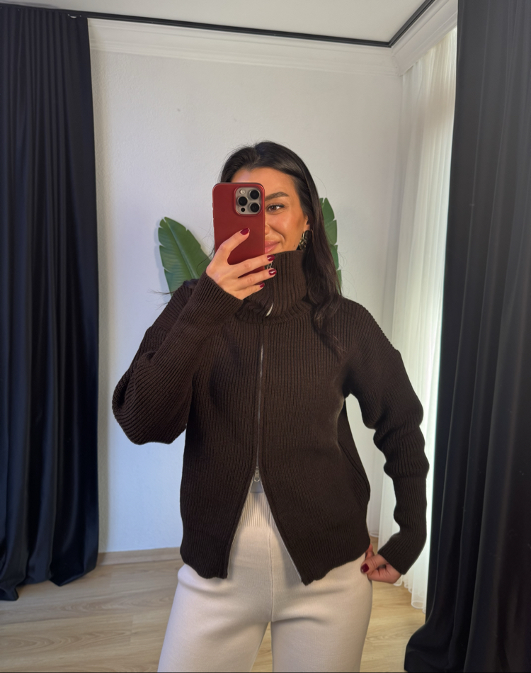 Çift Fermuarlı Zincir Örme Triko