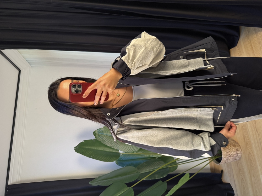 Lacivert Gri Kapüşonlu Garnili Takım