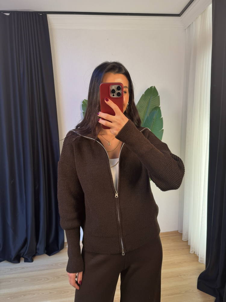 Çift Fermuarlı Zincir Örme Triko