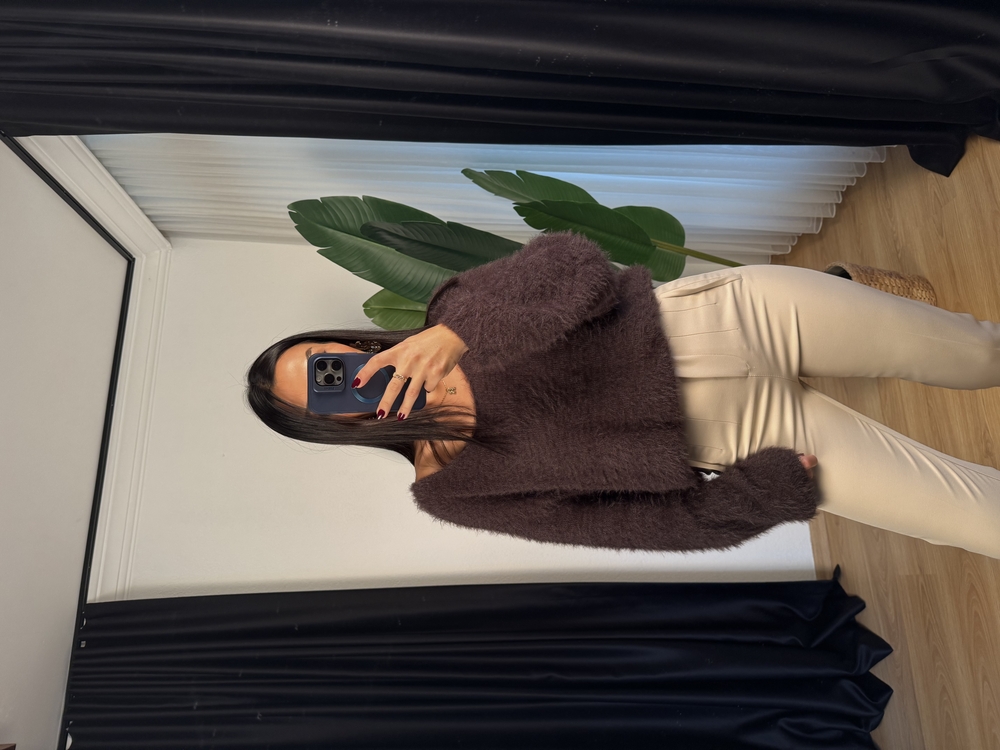 Oversize Tüylü Kazak KAHVERENGİ