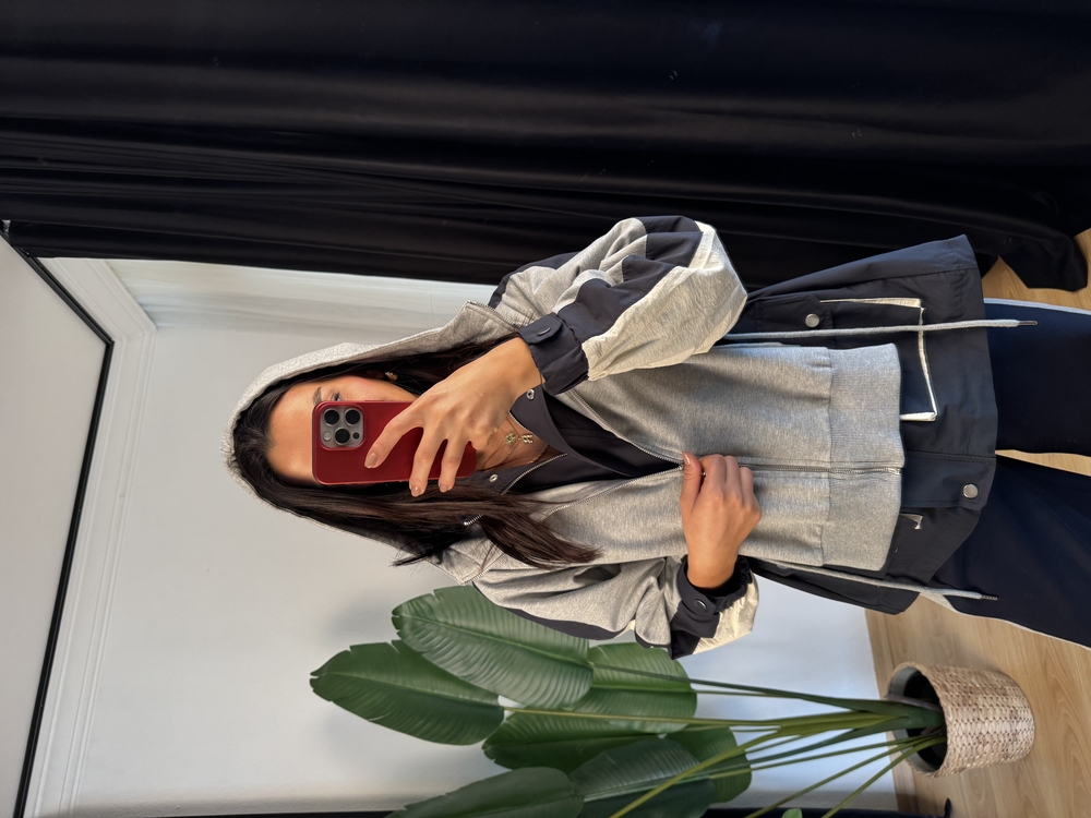 Lacivert Gri Kapüşonlu Garnili Takım