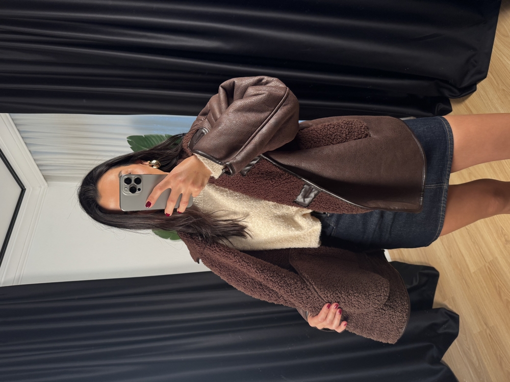 Peluş Detaylı Nubuk Mont